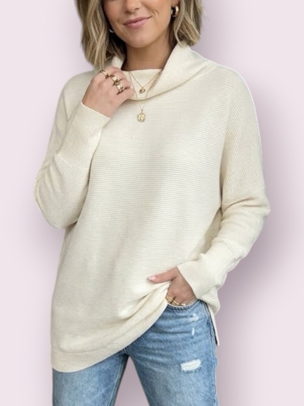 Free People Ottoman Slouchy Tunic Sweater Cream Oversized XS